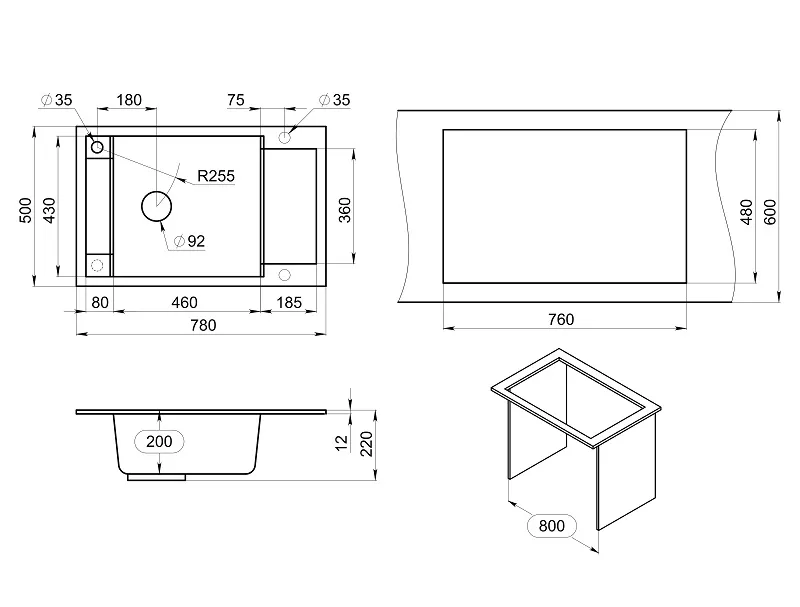 Мойка для кухни Granula 7806 арктик, 78х50 см, прямоугольная