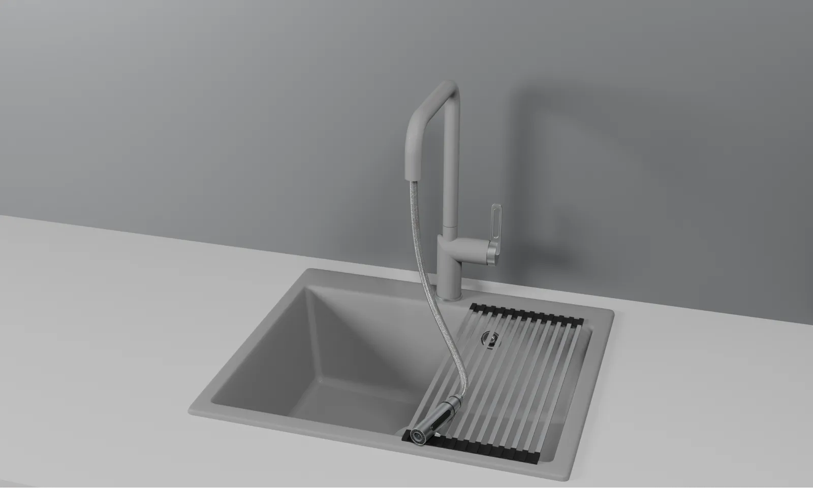 Смеситель для кухни Granula 8173 алюминиум, выдвижной излив, с душем