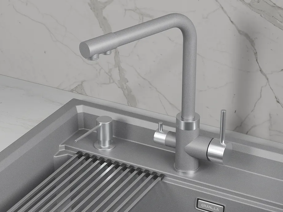 Смеситель для кухни Granula 5015 алюминиум, подключение к фильтру