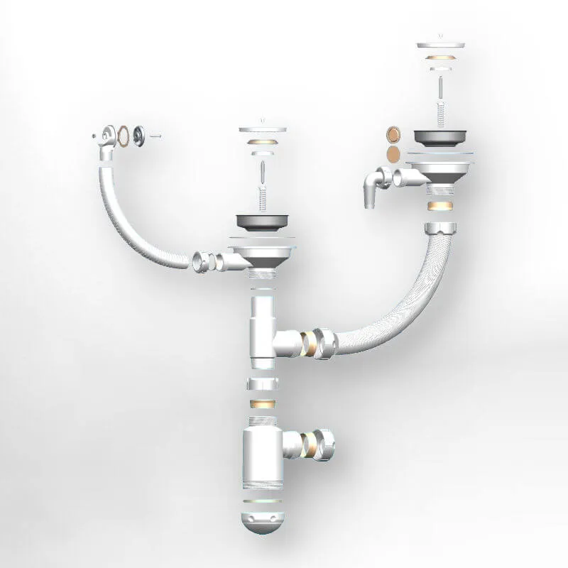 Сифон двойной для мойки Grand Эконом 3 1/2 с круглым переливом и отводом (С.Н. 391-11-22)