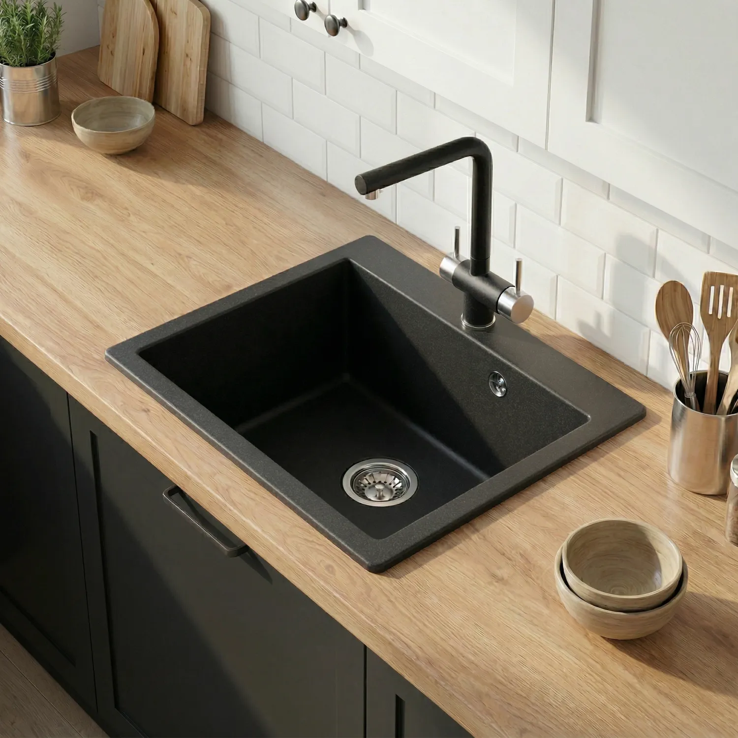 Мойка для кухни Granula 5102 черный, 51х52 см, квадратная