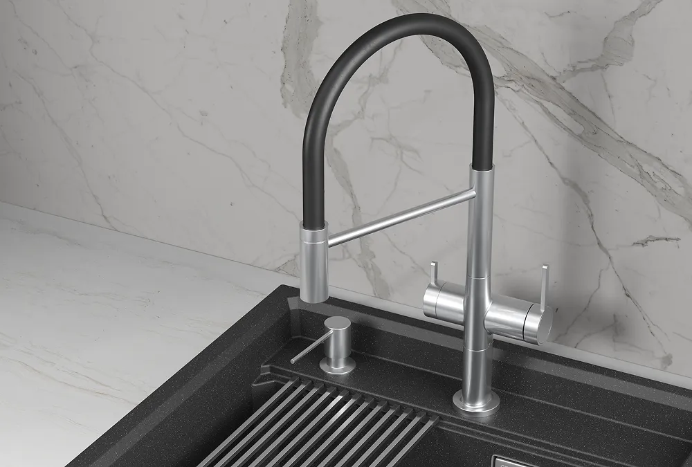 Смеситель для кухни Granula Kitchen Space 8277 нержавеющая сталь, подключение к фильтру, гибкий излив