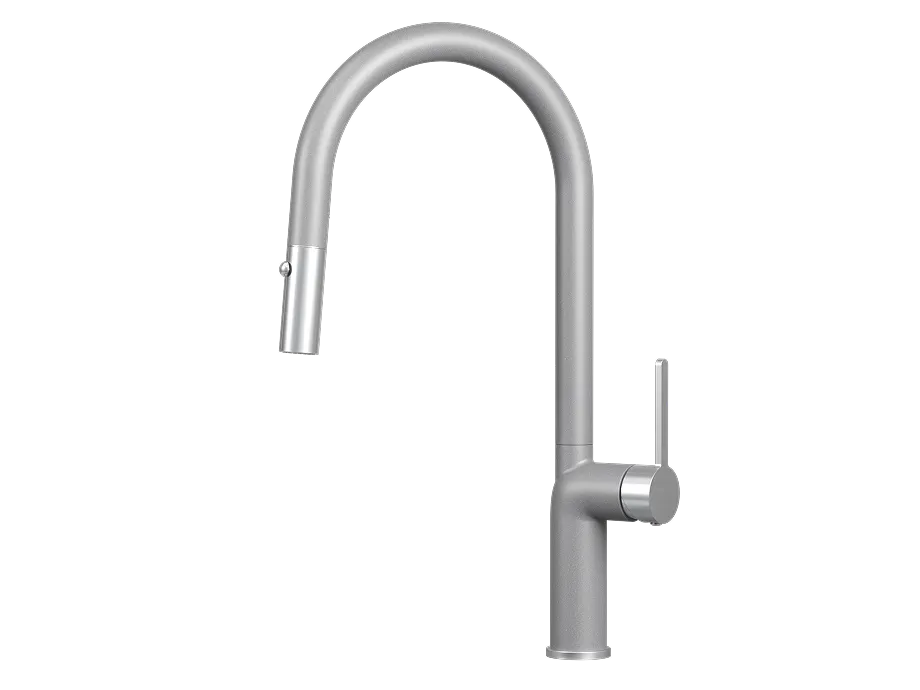 Смеситель для кухни Granula 9010 алюминиум, выдвижной излив, с душем