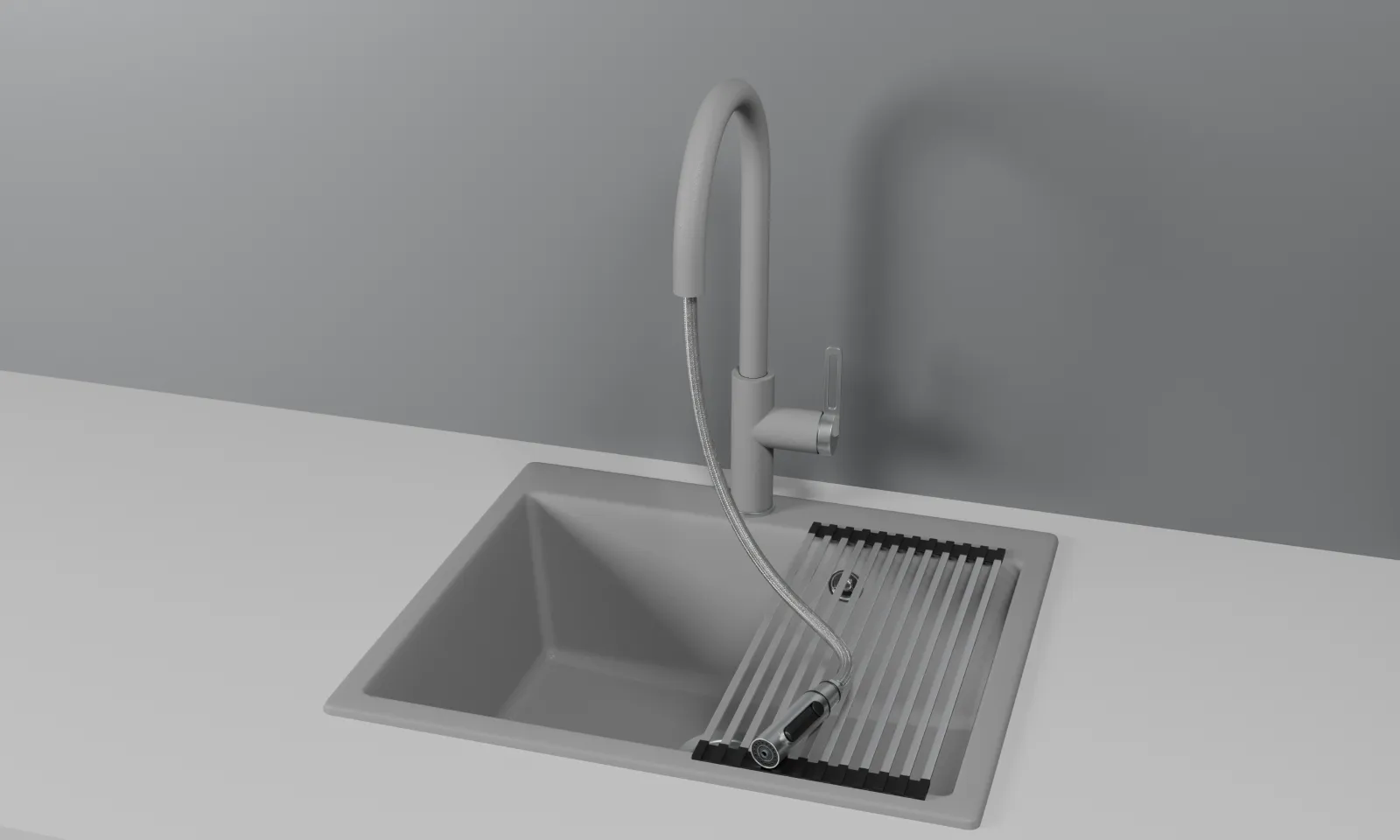 Смеситель для кухни Granula 8168 алюминиум, подключение к фильтру, выдвижной излив, с душем