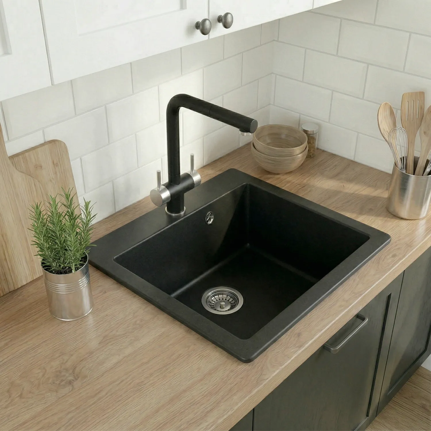 Мойка для кухни Granula 5102 черный, 51х52 см, квадратная