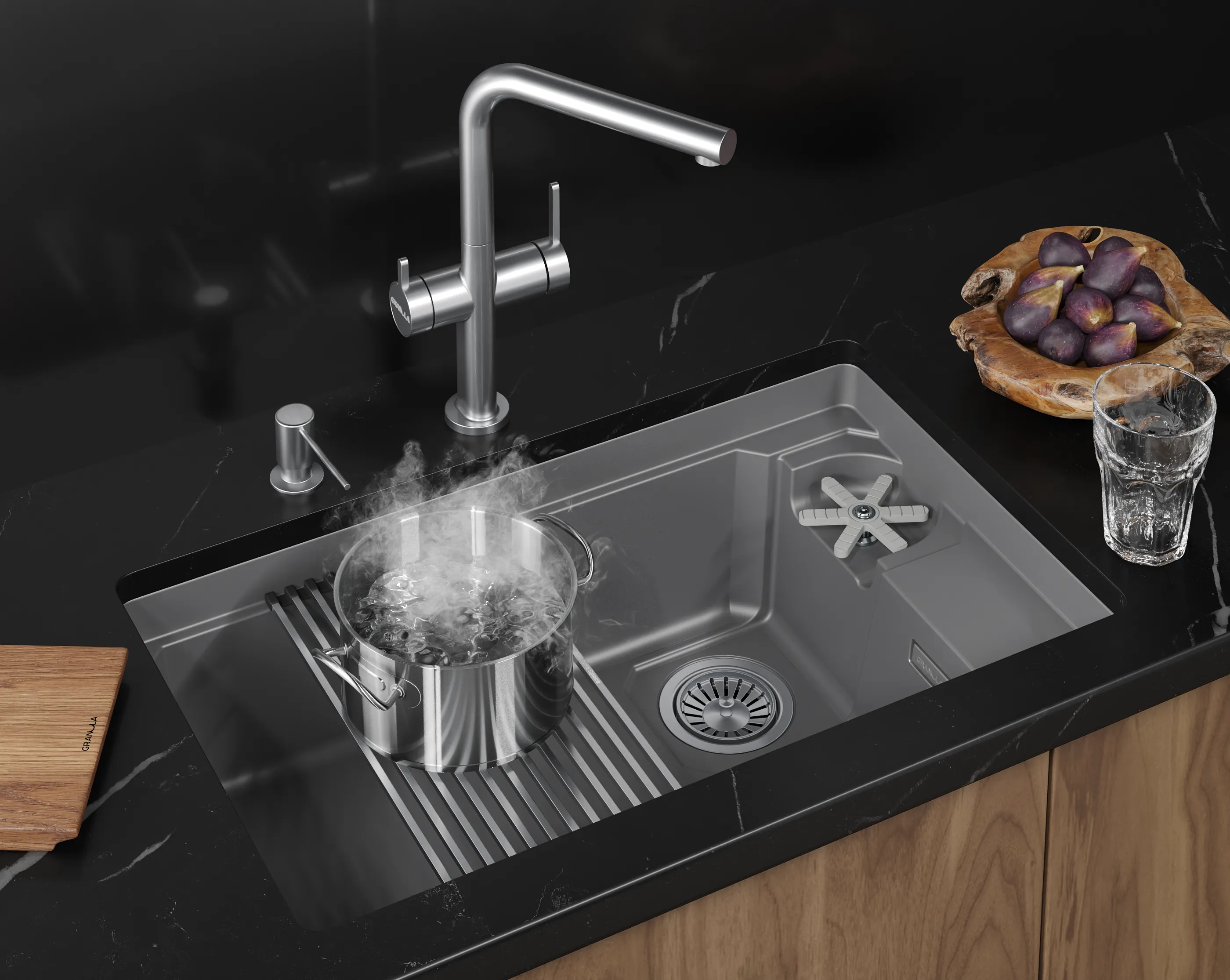 Мойка для кухни Granula Kitchen Space Rinzer 7309RU алюминиум, 73х45 см, прямоугольная