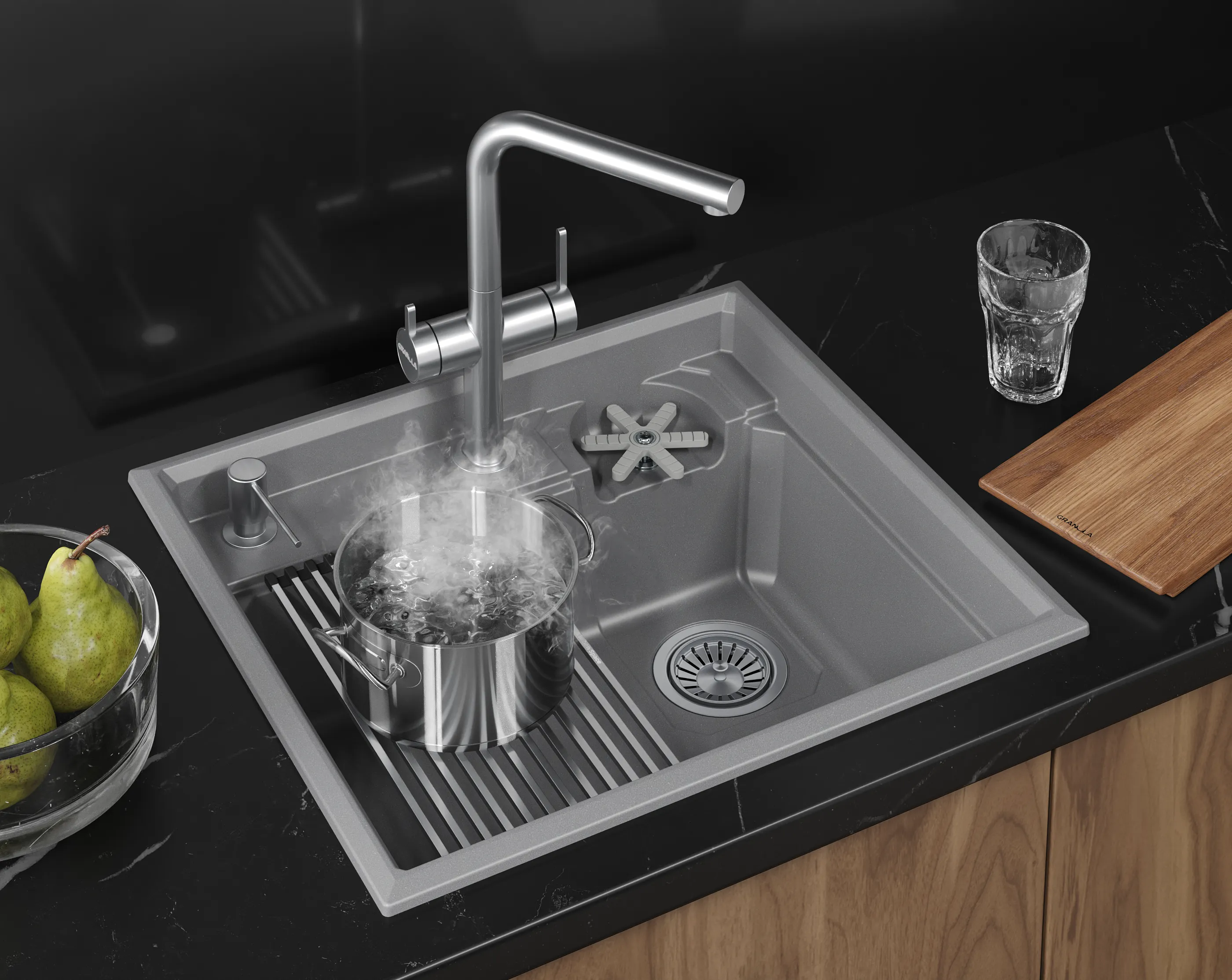 Мойка для кухни Granula Kitchen Space Rinzer 5807R алюминиум, 58х52 см, прямоугольная