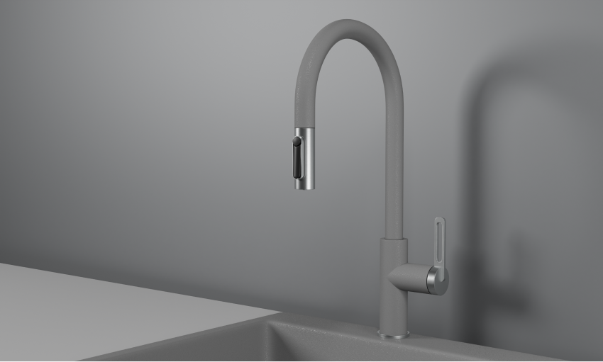 GR-8168, АЛЮМИНИУМ, СМЕСИТЕЛЬ КУХОННЫЙ С ВЫДВИЖНЫМ ИЗЛИВОМ