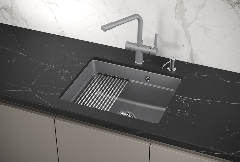 KS-5501U, АЛЮМИНИУМ, кухонная мойка, кварц