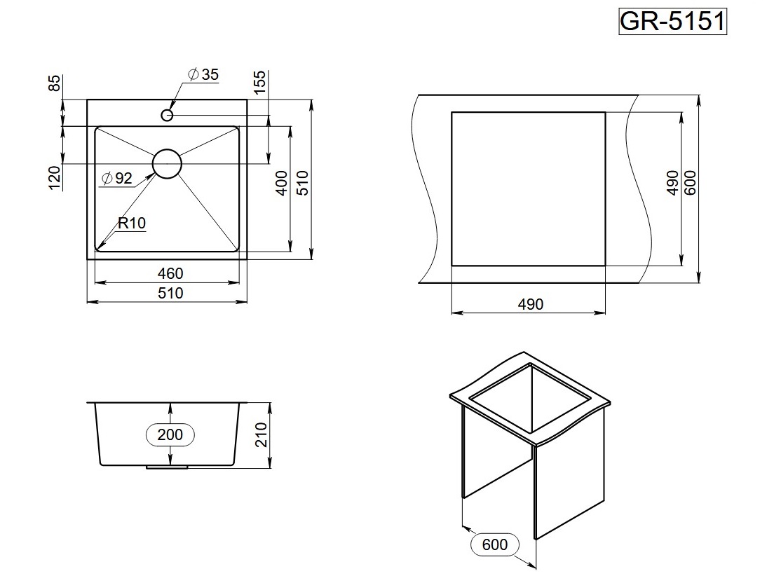 5151, ГРАФИТ МАТОВЫЙ, стальная кухонная мойка